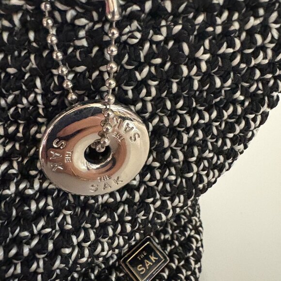 The Sak Black White Crochet Knit Small Purse Double Handles Lined Top Zipper - Picture 5 of 7